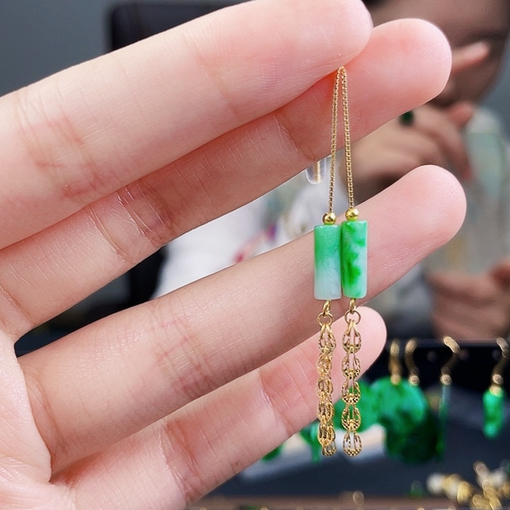 翡翠耳饰银S925镶嵌饰品