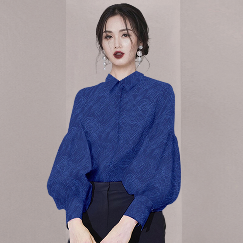 洋气印花设计感灯笼袖衬衫气质女装2025年秋季新款长袖衬衣潮