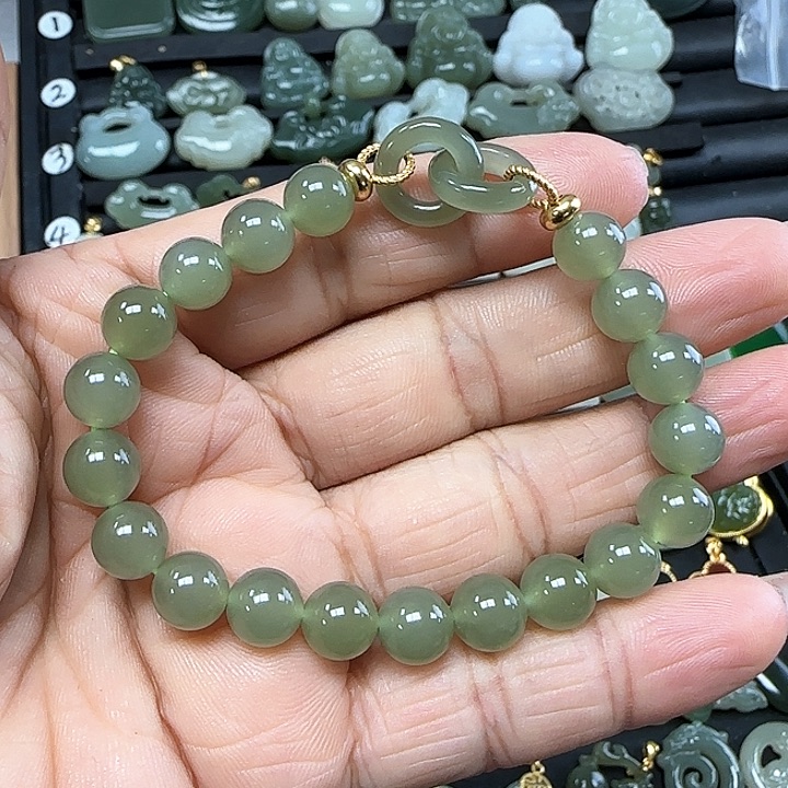 和田玉手链银S925镶嵌雨*