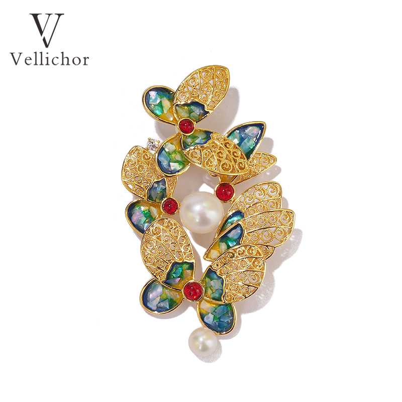 铜合金胸针 国风精致文艺复古螺钿蝴蝶胸针女轻奢高级感别针配饰