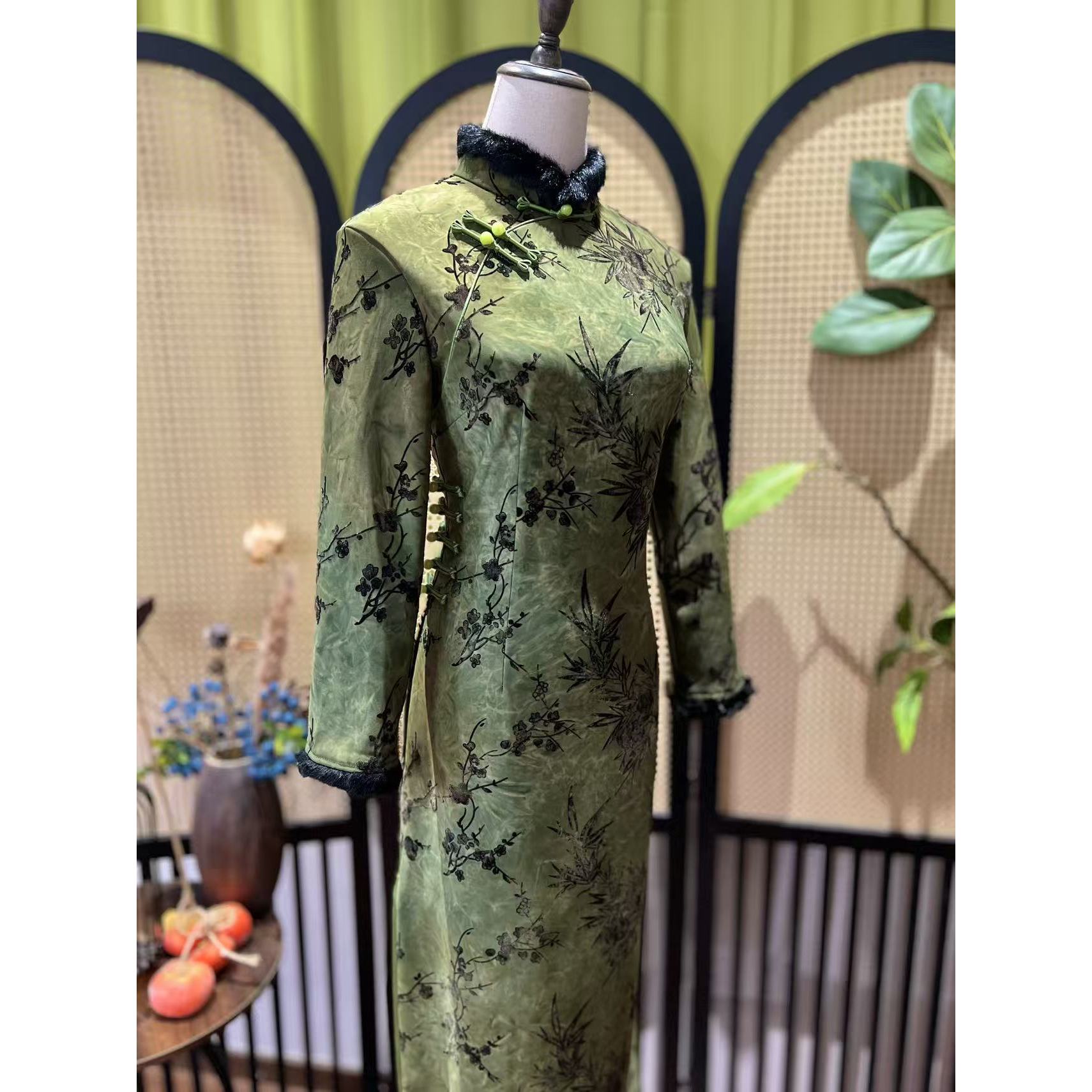 戚薇原创【美人集】长118左右加绒厚款新中式长袖冬款旗袍