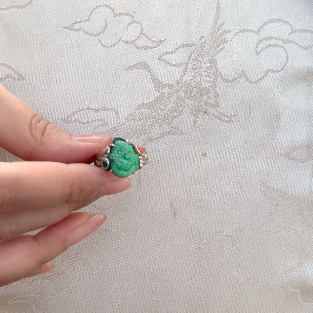 翡翠戒指银S925镶嵌设计款