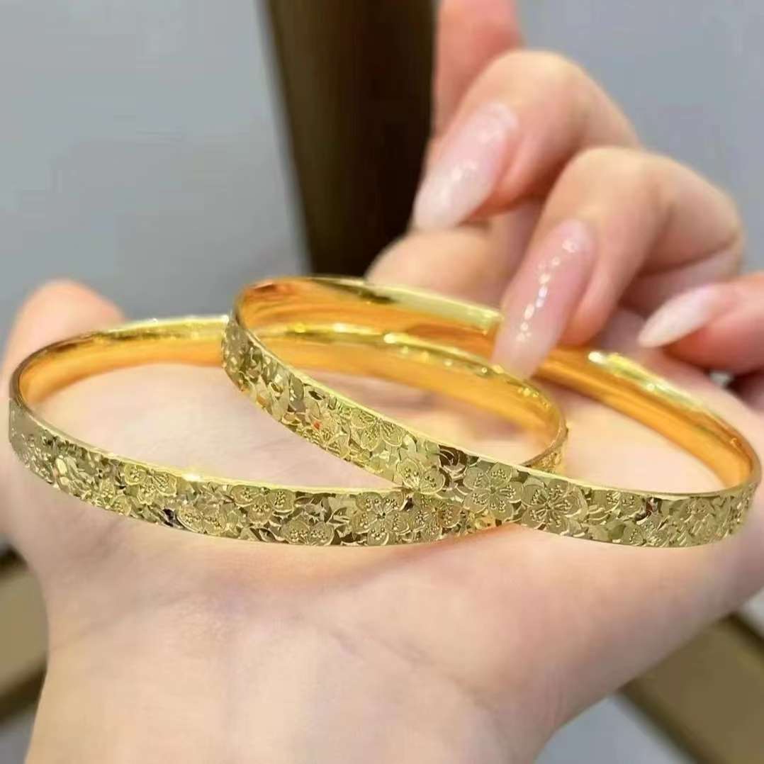 足银手镯 足银手镯 樱花碎冰冰手镯时尚女士精美轻奢实心单圈