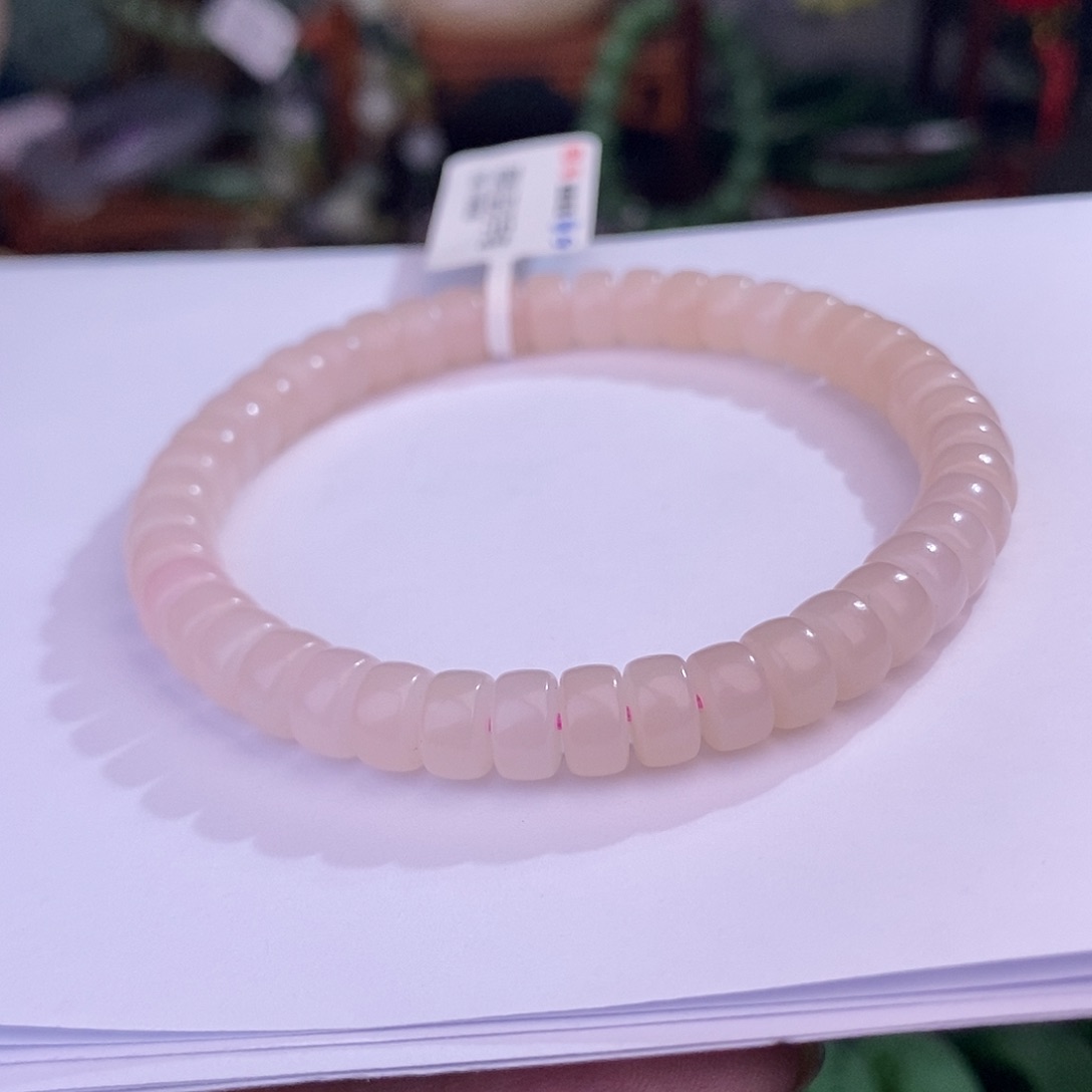 和田玉熟藕粉直切手串7MM未镶嵌