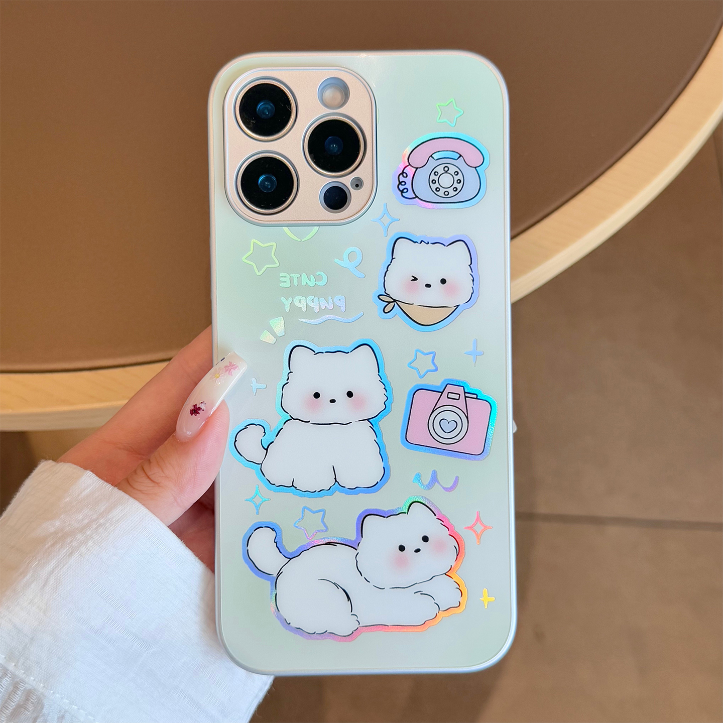 【苹果/华为/荣耀/OPPO/vivo/小米】电话小狗适用炫彩镭射女手机壳