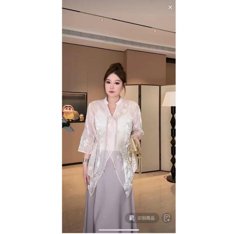 琪琪怪怪大码女装【蒹葭白露】新中式夏季系带衬衫T14193QD