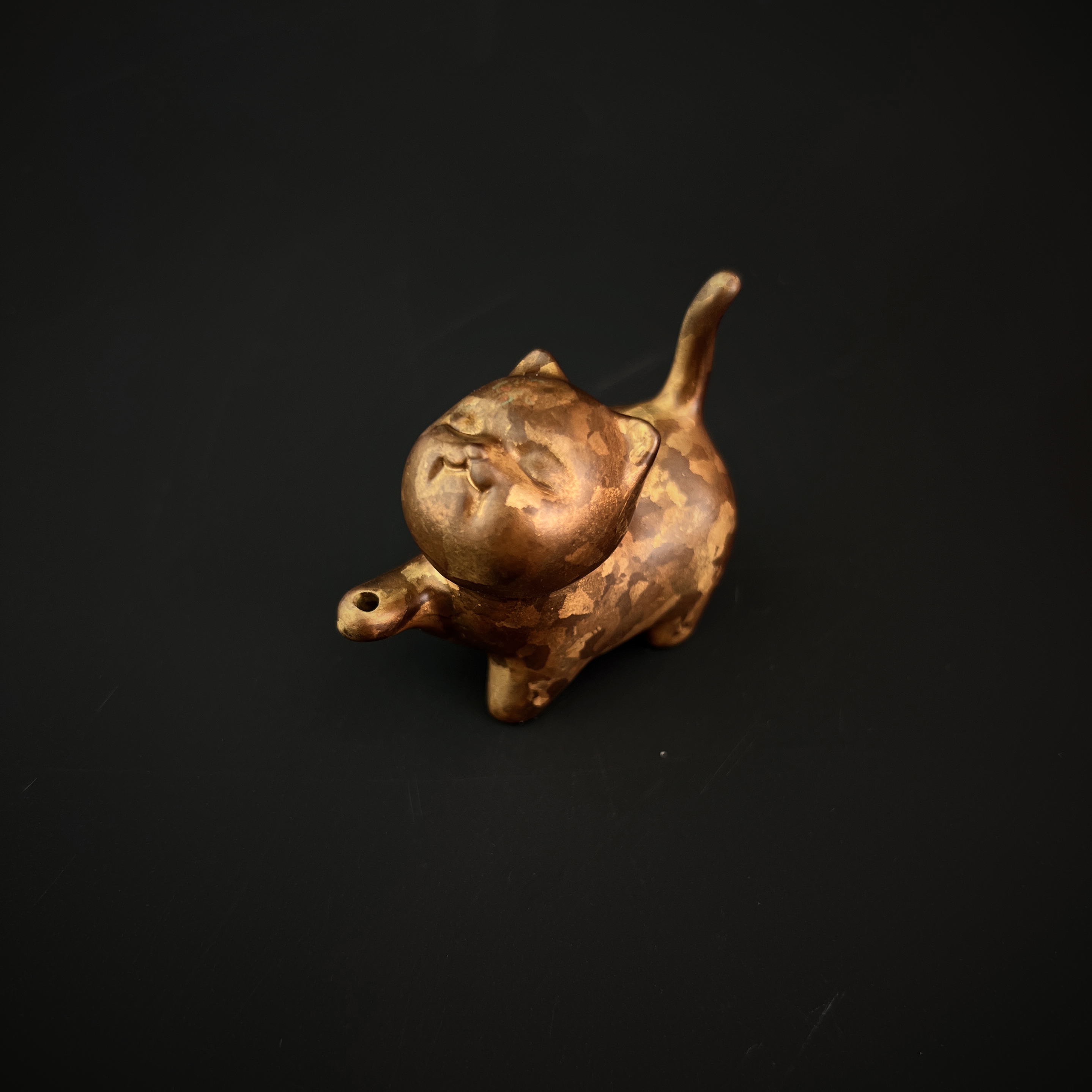 【斑铜萌猫】香插 (送锤纹手工紫铜杯托 ）非遗手工艺