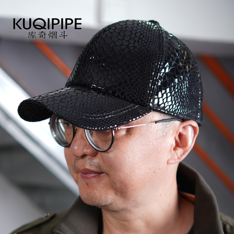 皮帽子春秋季男中老年青年鳄鱼纹时尚潮羊皮休闲漆皮棒球潮鸭舌