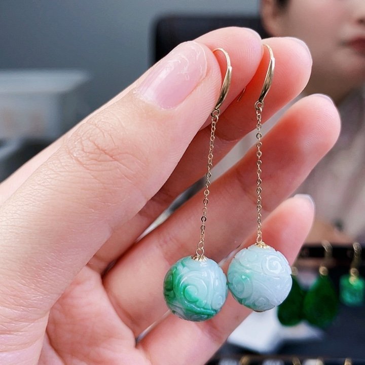 翡翠耳饰18K金镶嵌饰品