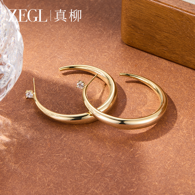 ZEGL【清辉】真柳时尚气质百搭圆圈耳环复古轻奢小众耳针耳饰
