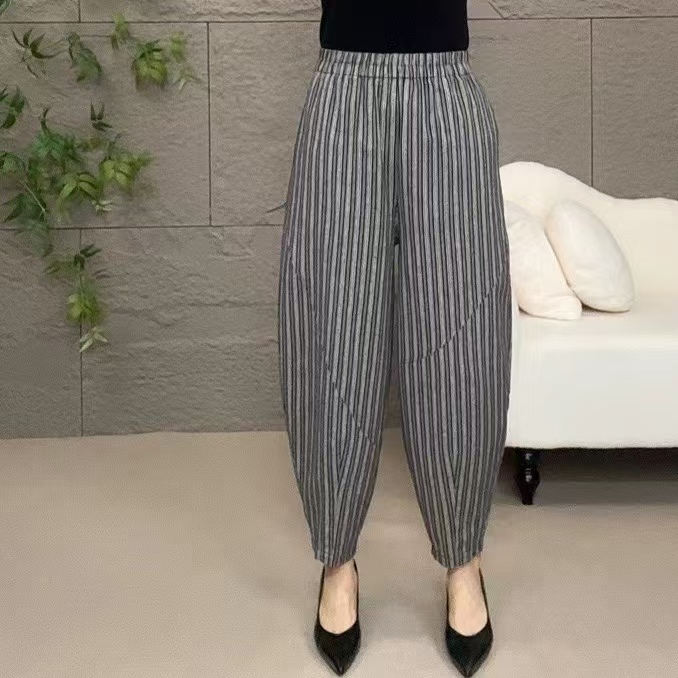 秋季2025新款显瘦休闲裤 时尚气质百搭宽松女士条纹哈伦裤