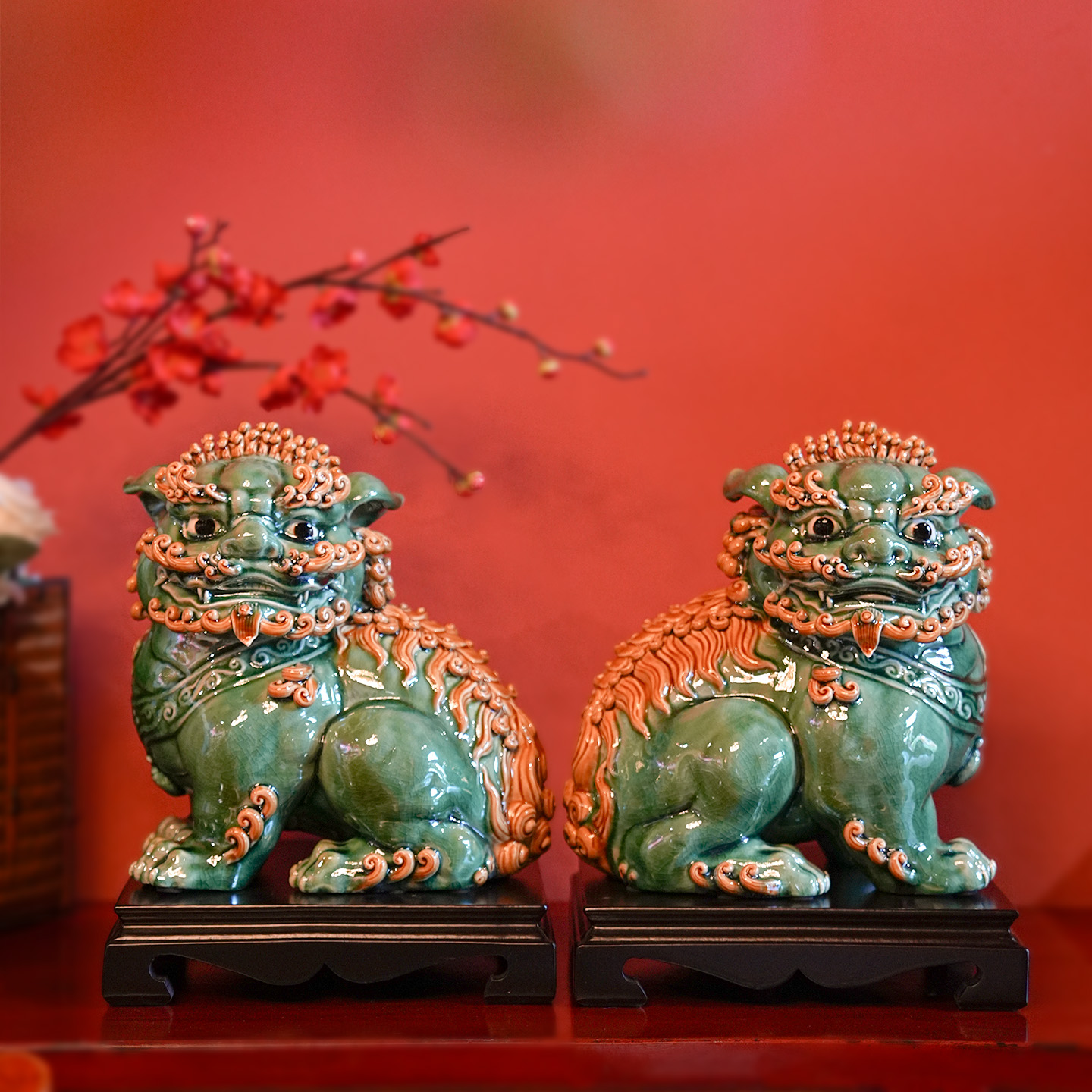 【本尼家】AM97非遗手工石湾陶瓷大号狮子一对《狮狮如意》玄关摆件