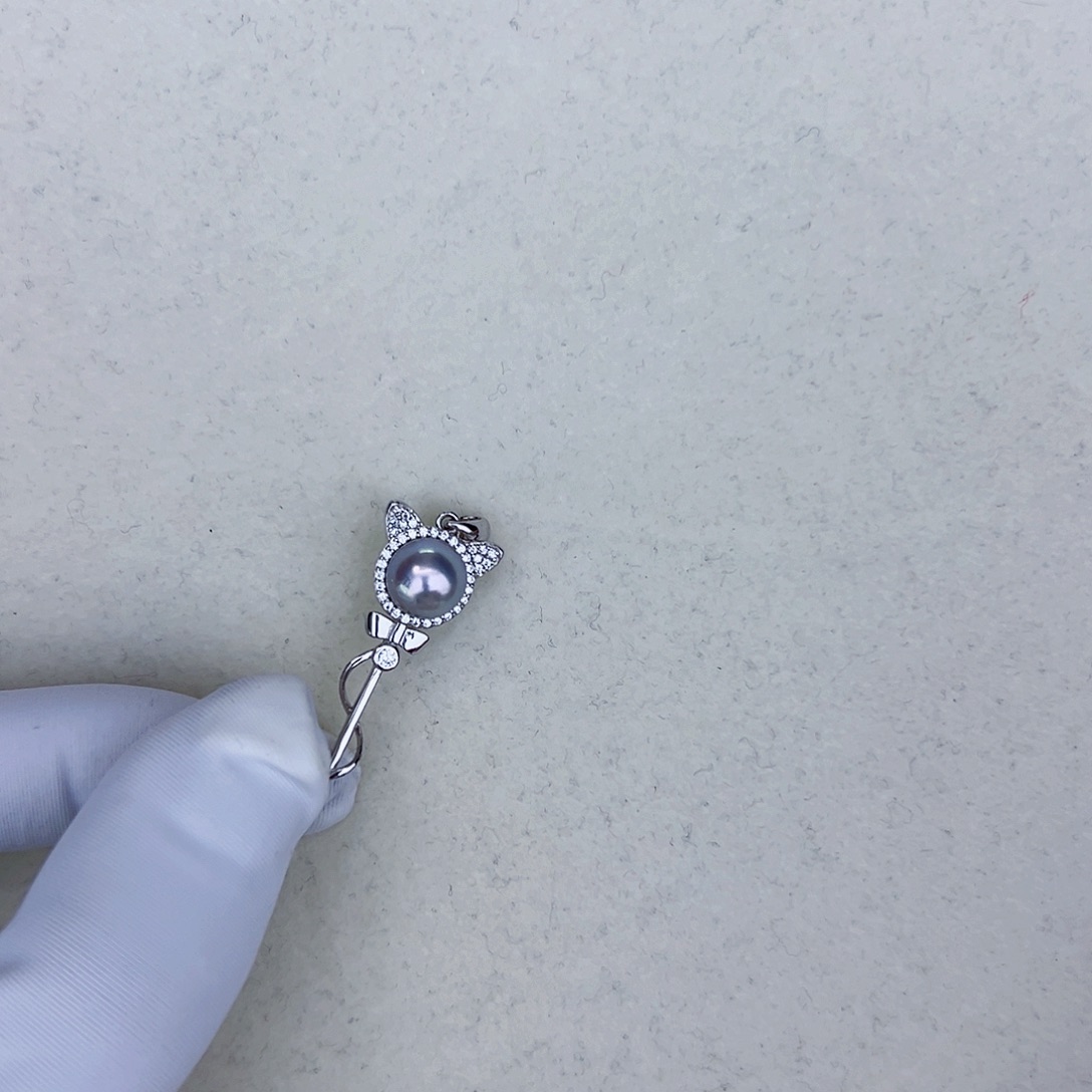 海水珍珠海水akoya真多麻色吊坠8-9mm银S925镶嵌