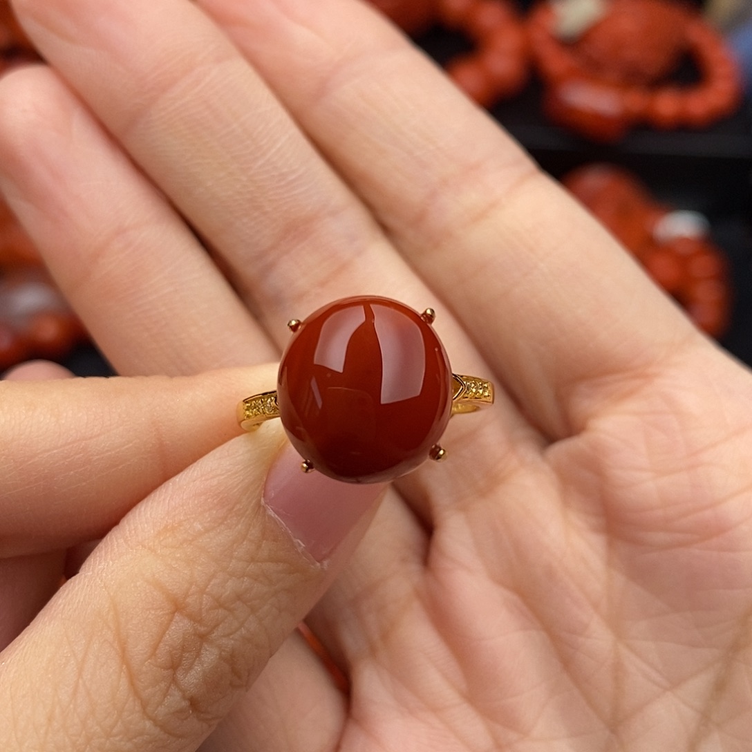 南红玛瑙四川凉山牛血红戒指银S925镶嵌