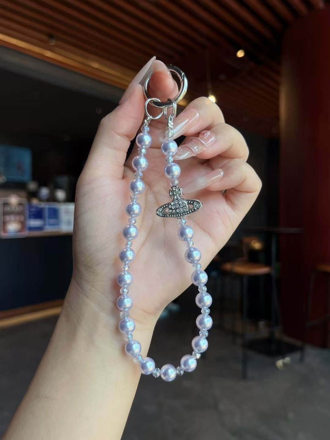 手工新款通用防丢闪钻土星珍珠手机链个性女款挂绳挂件时尚网红