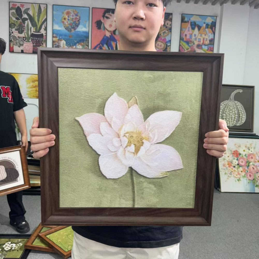 新中式风荷花装饰画适用于客厅卧室玄关高级感5050装饰画D051