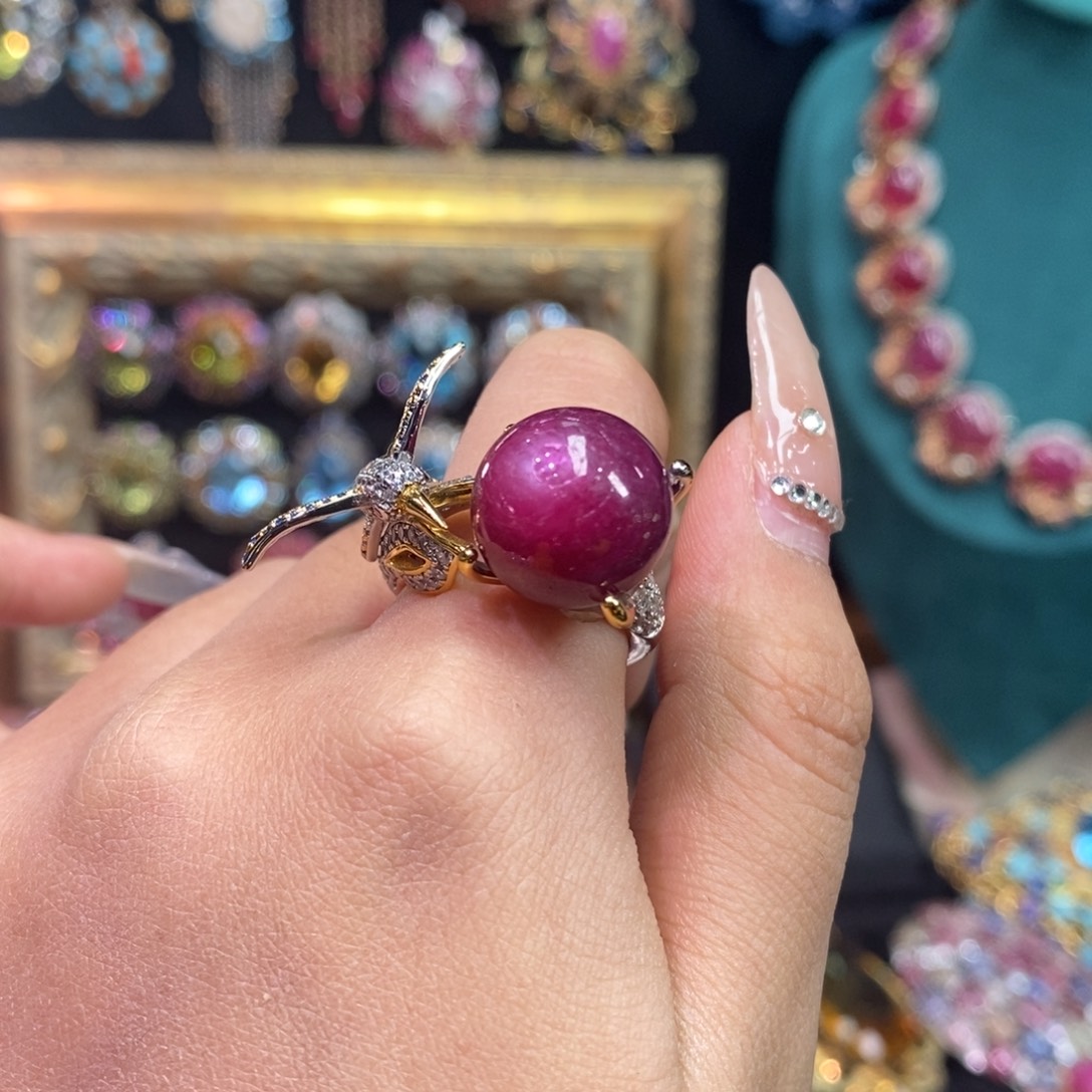 戒指红宝石银S925镶嵌福利意大利工艺无烧红宝石戒指