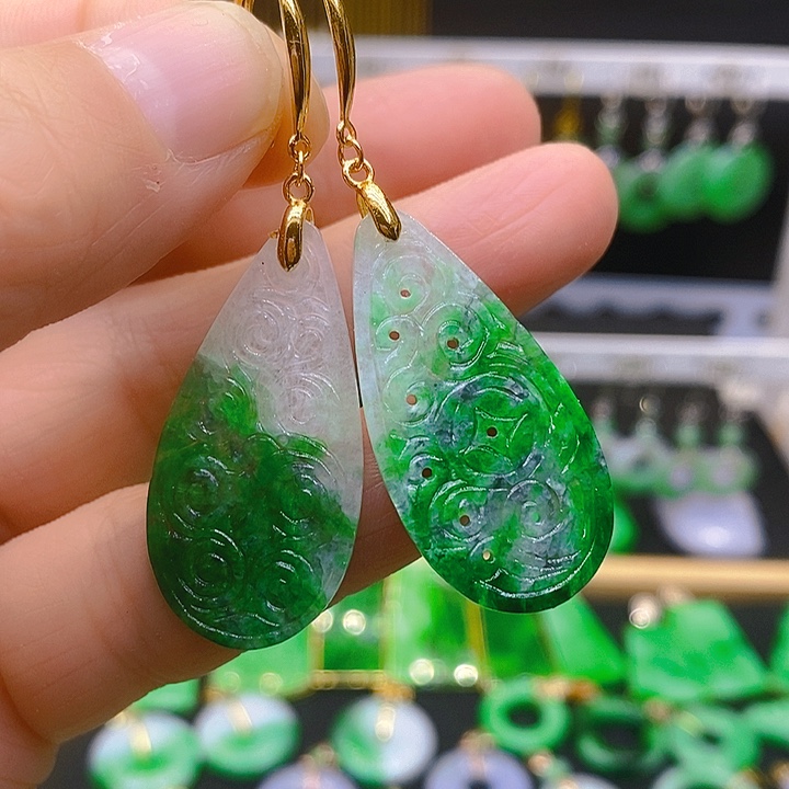 翡翠耳饰银S925镶嵌耳坠