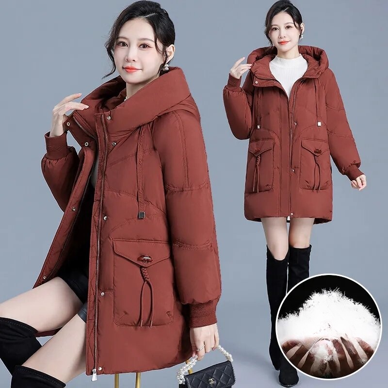 冬季爆款韩版棉服女时尚洋气中长款2025新款加厚宽松棉衣外套女潮