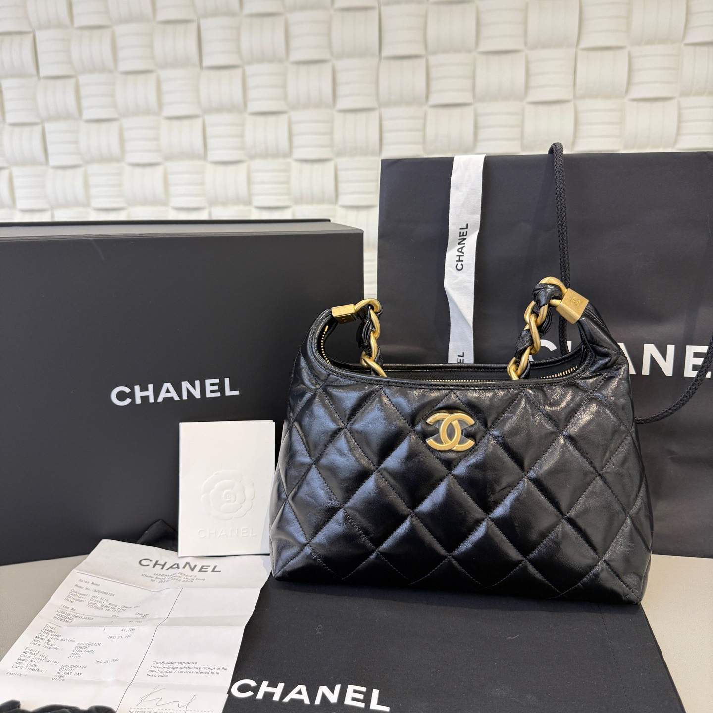 99新 Chanel/香奈儿 悦奢臻选/24A/黑金/中号/hobo/单肩包/腋下包