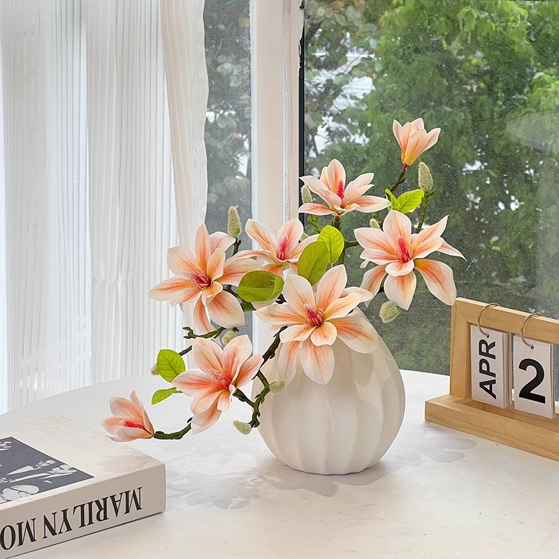 柚萝玉兰花假花仿真花摆设装饰花卉中式高档客厅餐桌高级感花艺摆