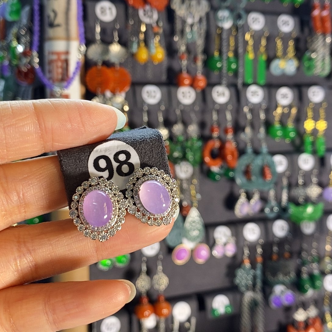 银S925镶嵌翡翠耳饰98