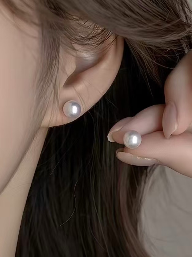 925银针10-12-14mm正圆冷白百搭高级耳钉贝珠