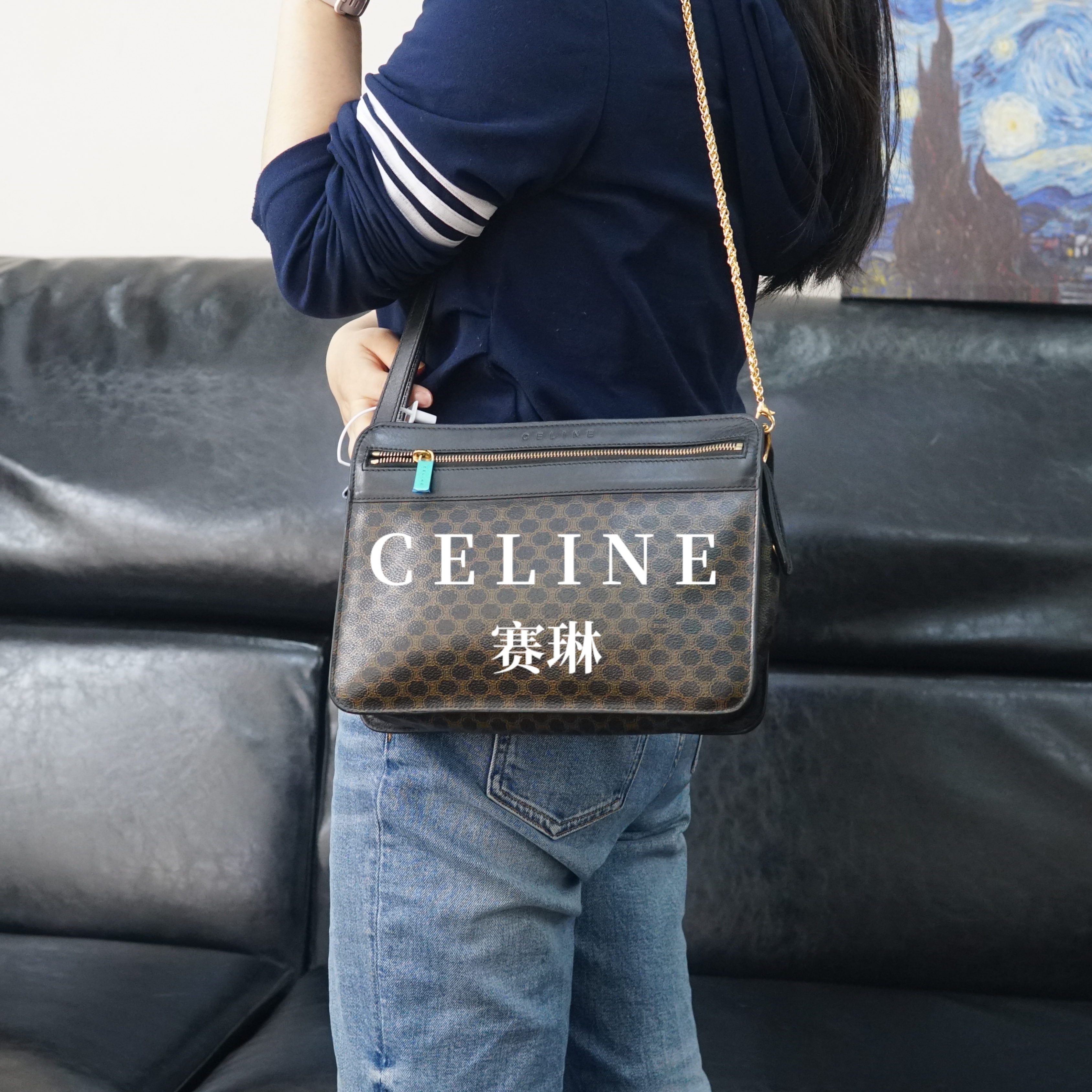 95新 Celine/思琳 黑花链条包/FS02127406/7406