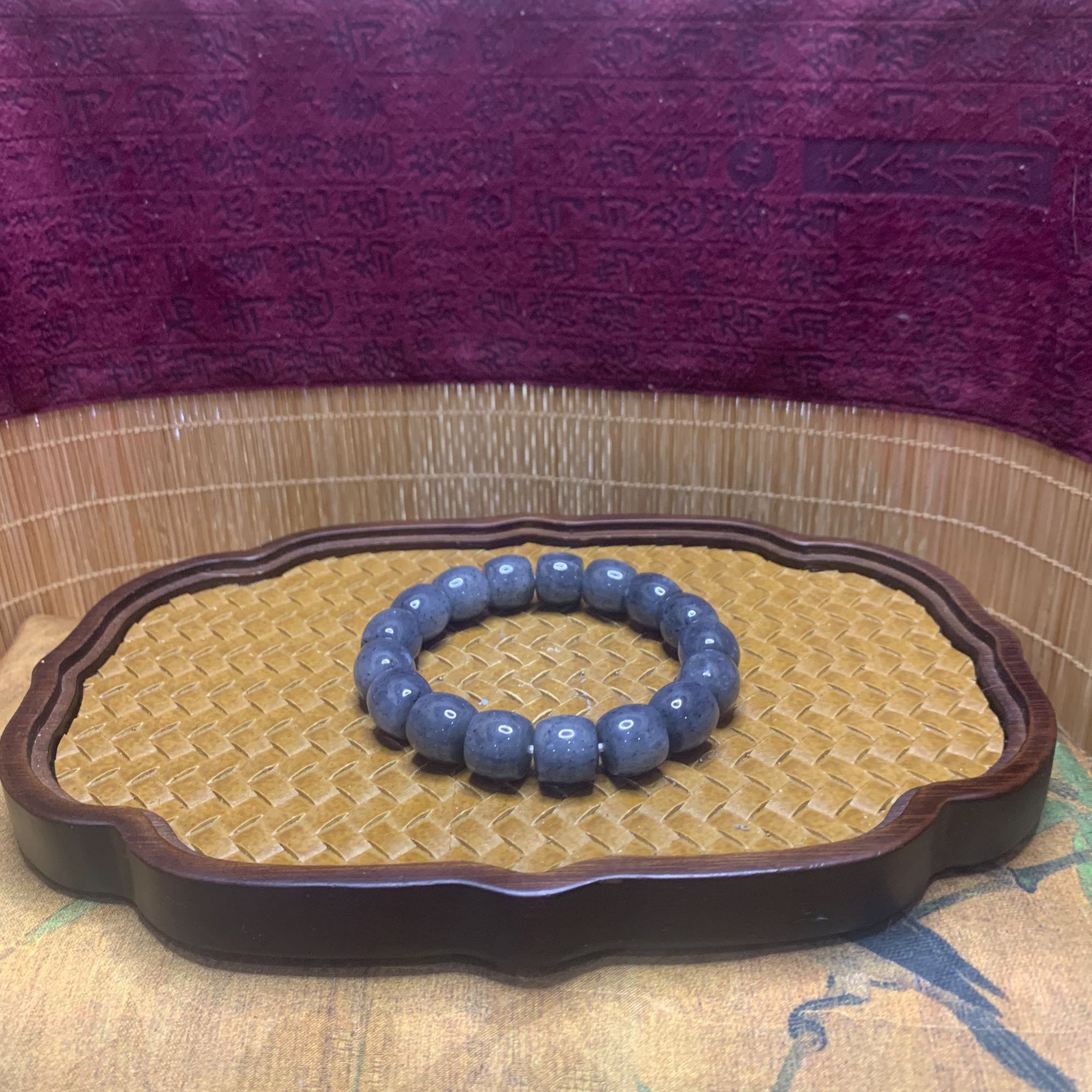 W和田玉青花桶珠手串（卡12）0647