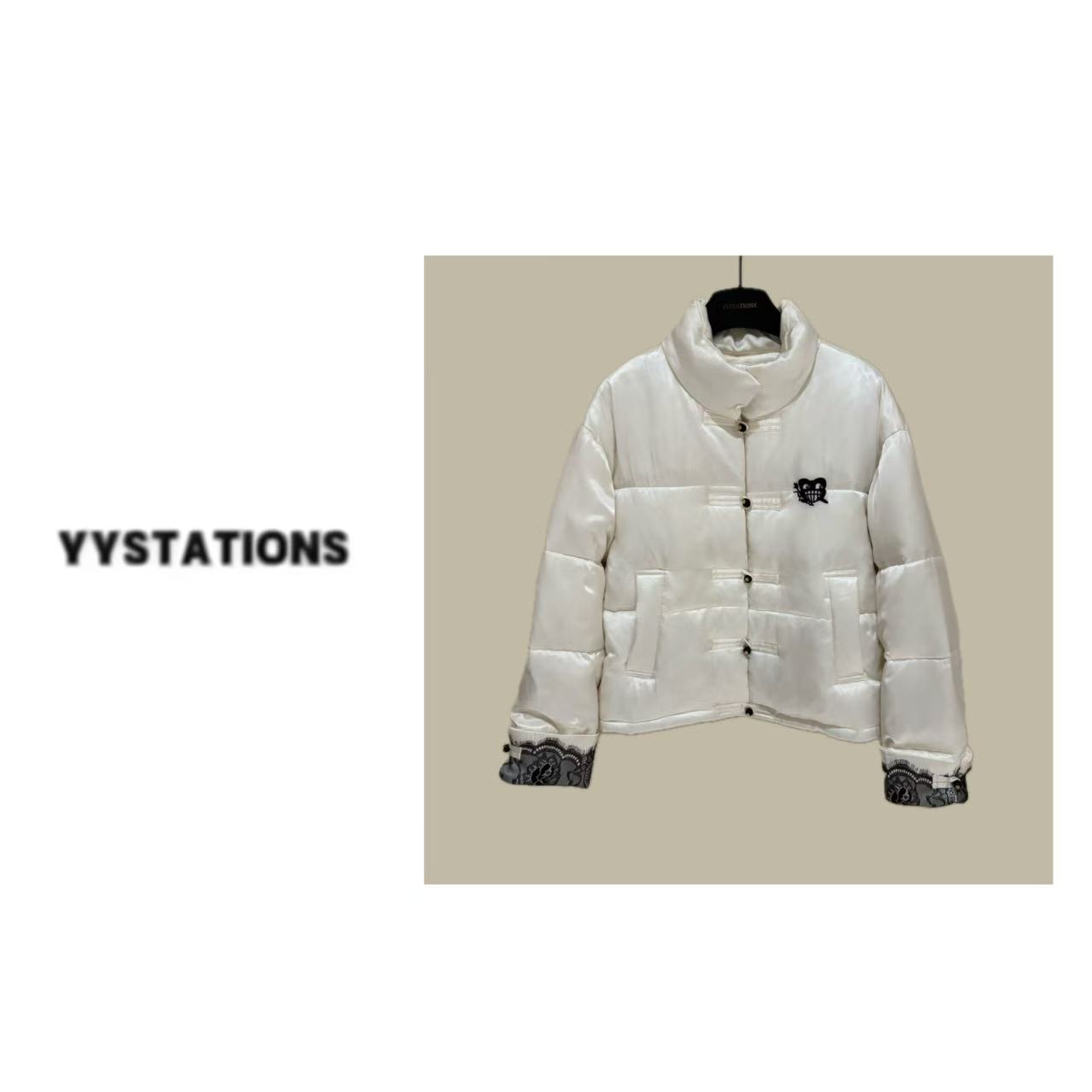 YYSTATIONS【小野兽！】新款白色百搭休闲盘扣袖口蕾丝外套-81252