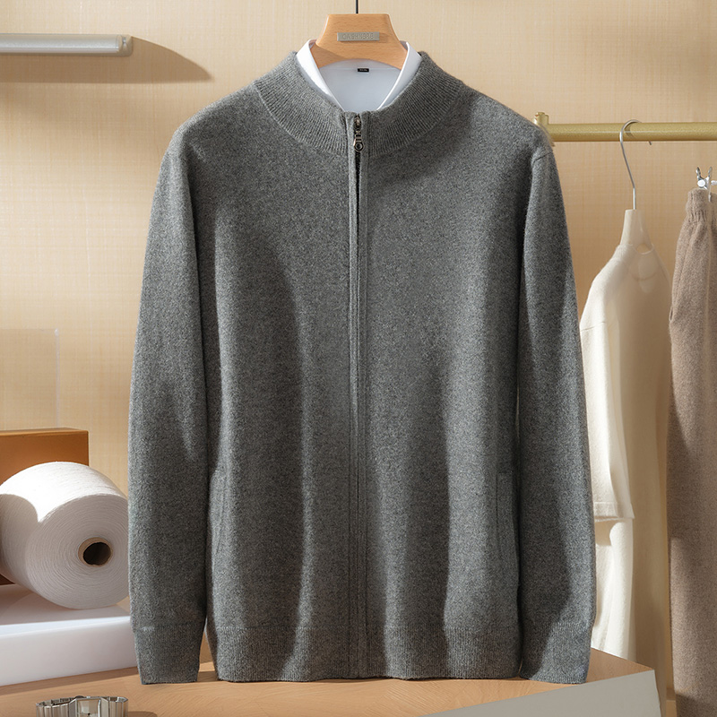 【LP同版】14针100%纯羊绒厚款半高领拉链开衫外套长袖羊绒针织衫