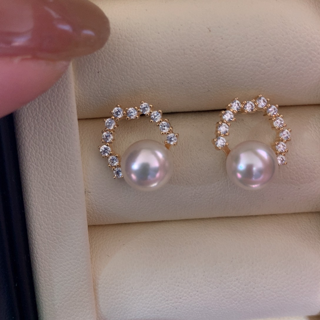 银S925镶嵌海水珍珠耳饰