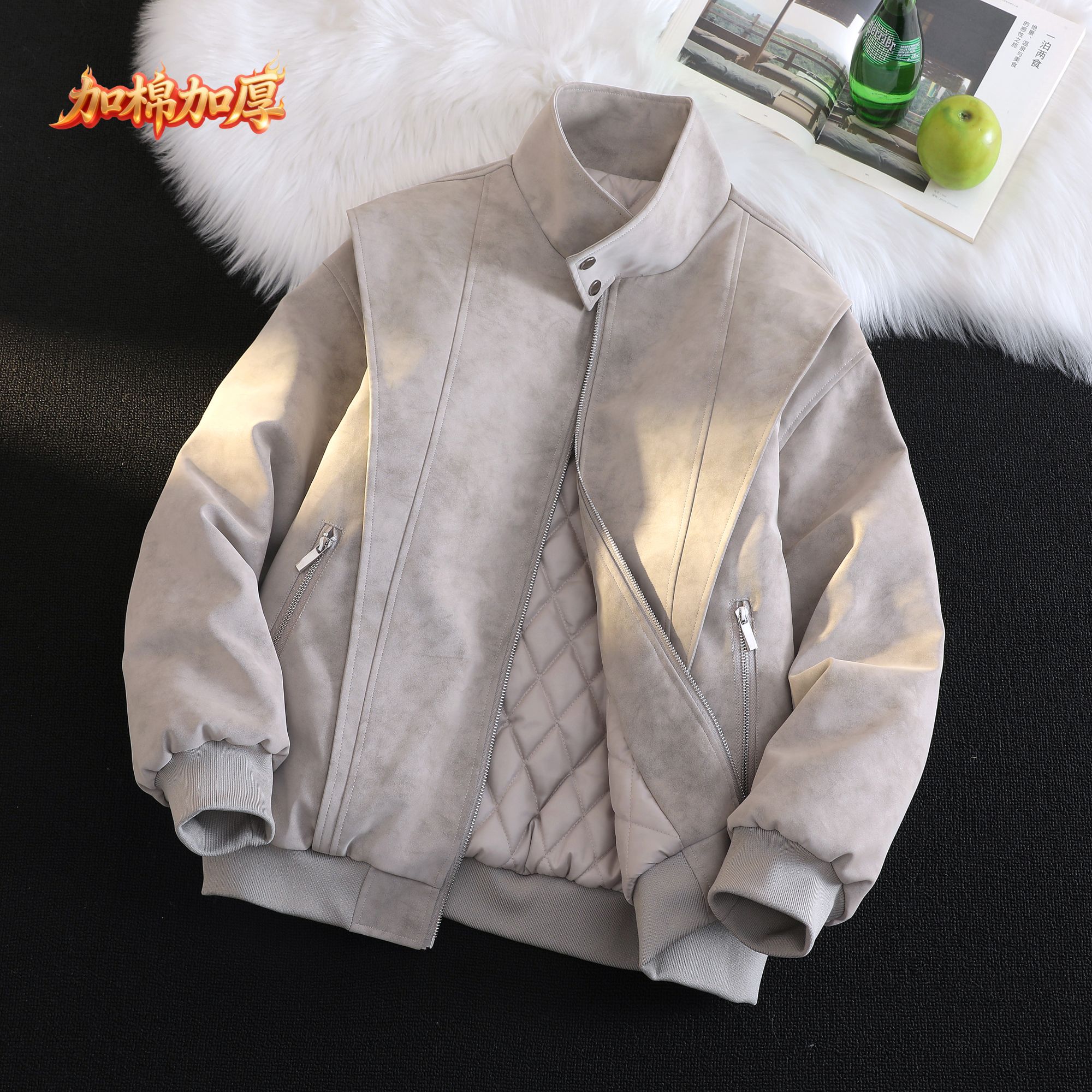唐团【加厚款】秋冬新款蛋白软皮冬季宽松帅气棉服男女夹克美式外套