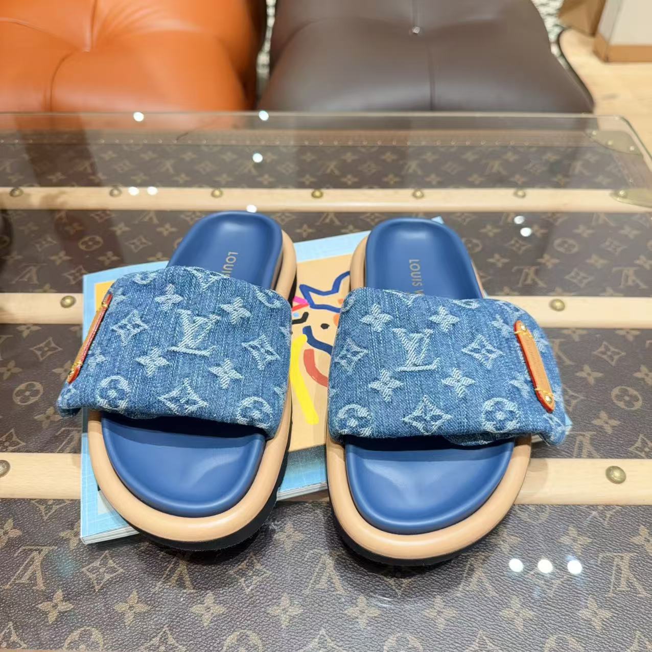 未使用 LouisVuitton/路易威登 pillow24ss牛仔一字拖蓝色36码