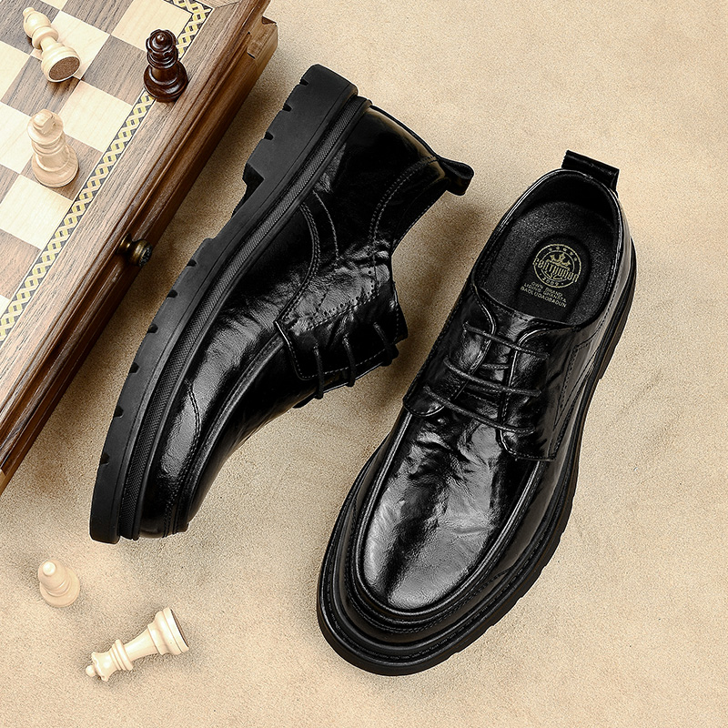 1702手抓纹韩版男士休闲百搭时尚系带商务正装潮流爆款潮流皮鞋男