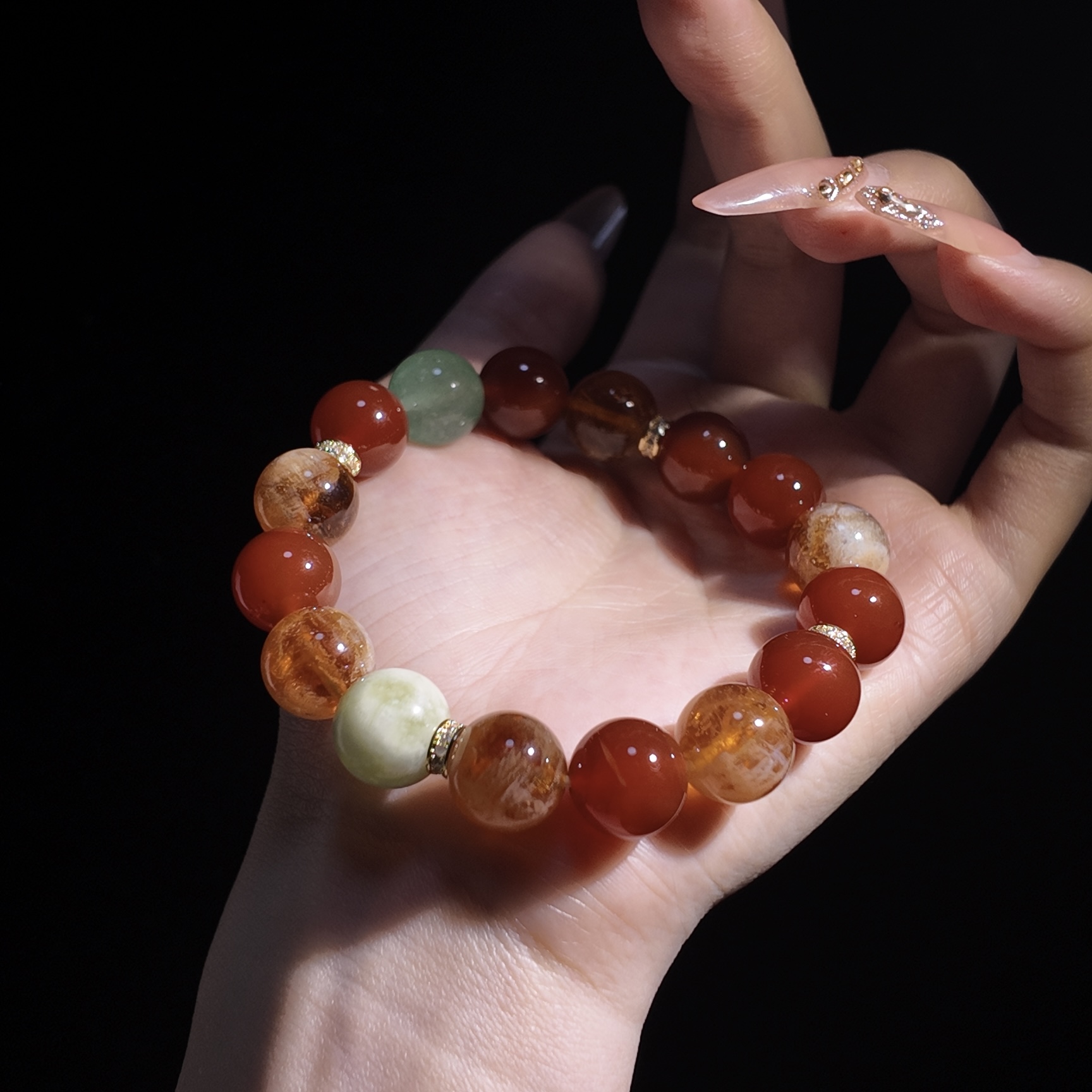 【愿望】天然水晶手链红玛瑙岫玉绿草莓晶黄塔晶原创爆款水晶手串