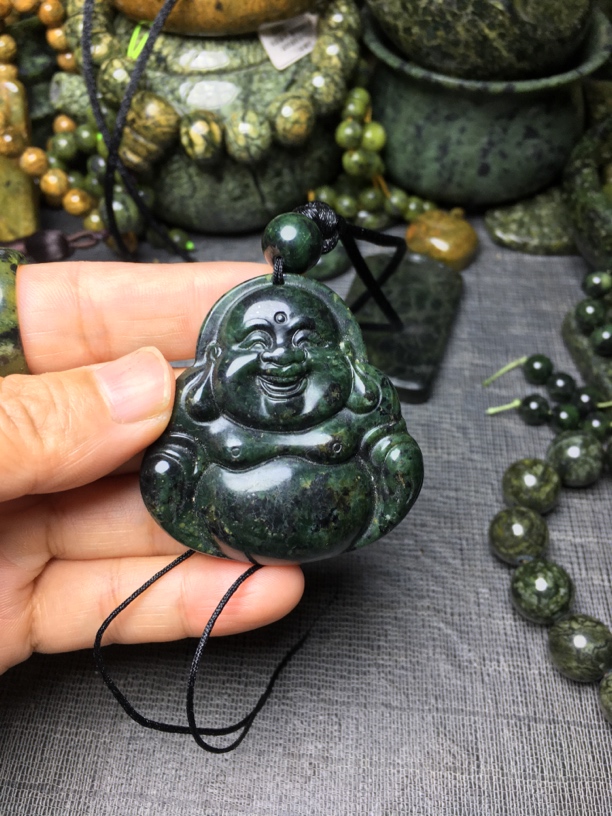 藏玉药王石笑口常开佛摆件