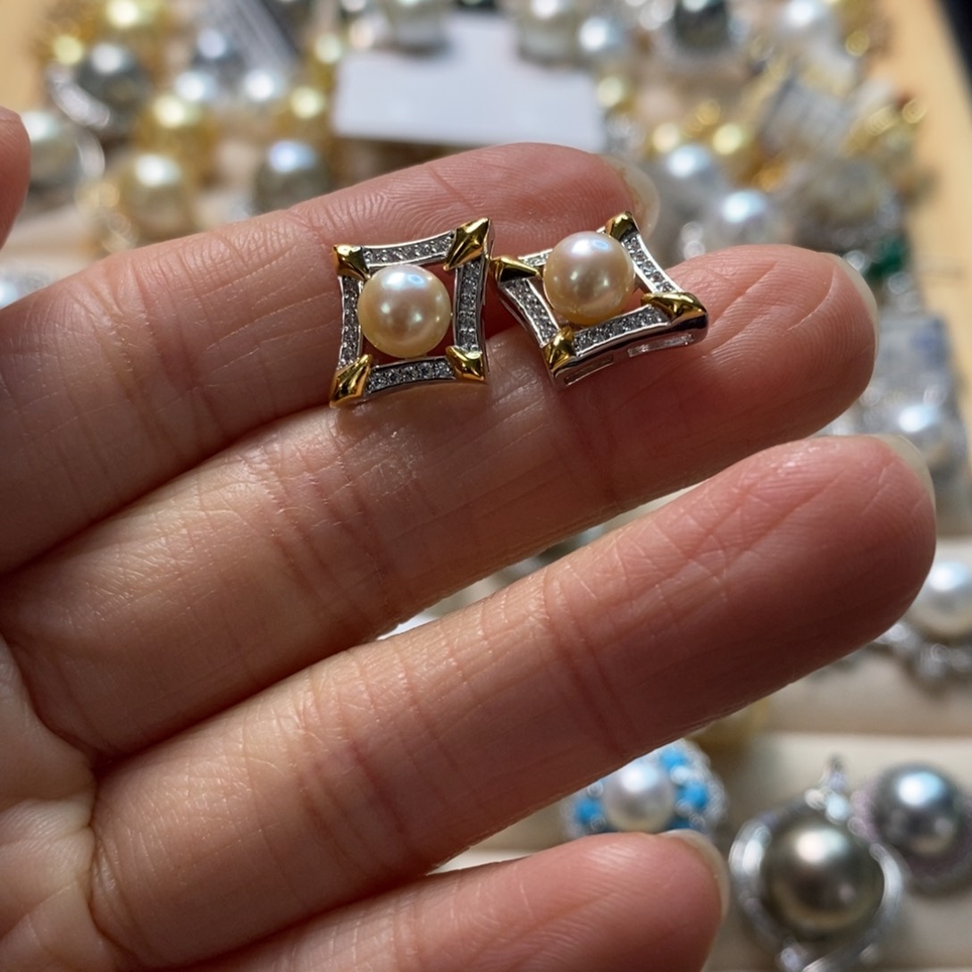 海水珍珠耳饰银S925镶嵌