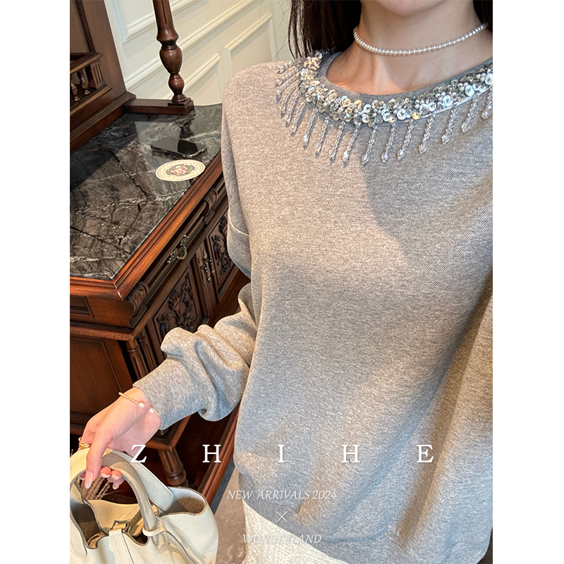 至禾Wonderland【银河遐想】重工轻奢银色珠片流苏圆领上衣+短裤