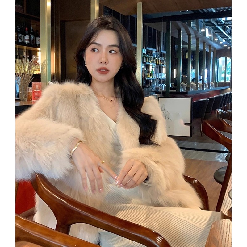 2025新款秋冬毛毛外套女保暖加厚V领显瘦长袖外穿显瘦