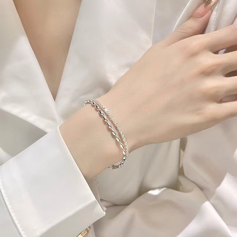 D【新品上新】s999银满天星米粒叠戴手链可脚链带延长链简约百搭款