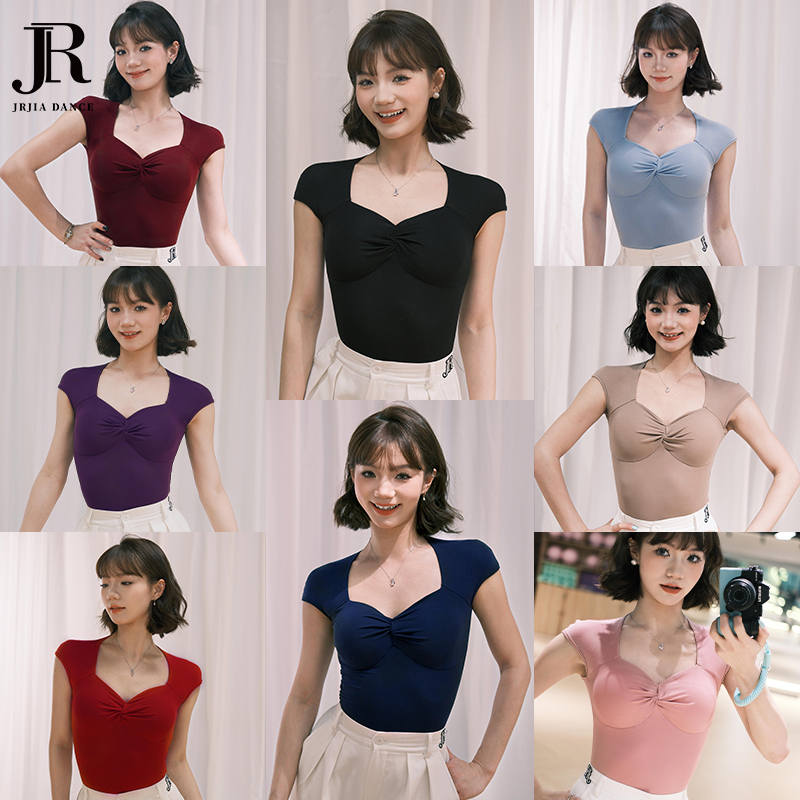 JIA.DANCE新款拉丁舞小飞袖短袖上衣操服女带胸垫国标舞服夏R184