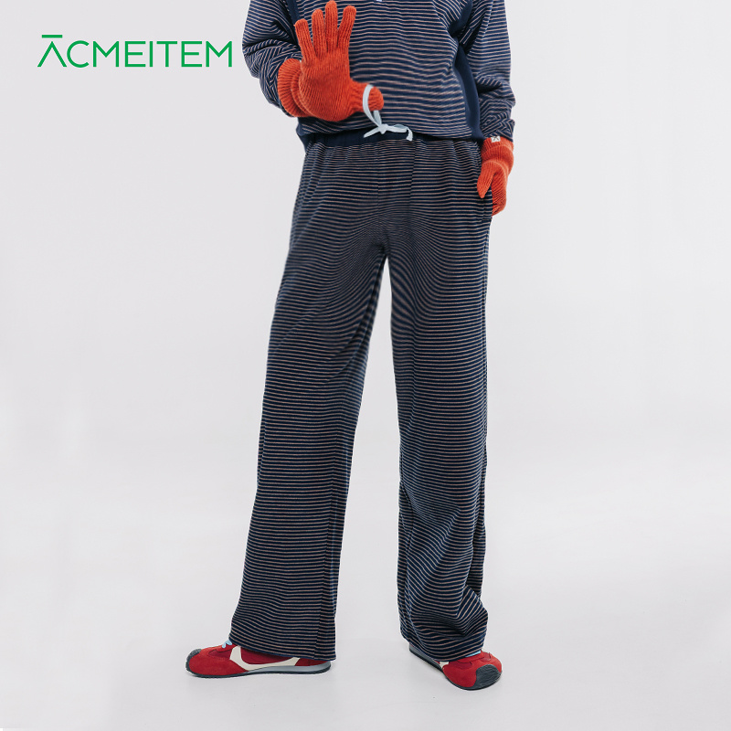 ACMEITEM爱棵米 秋冬女士条纹针织长裤休闲直筒裤绒感卫裤