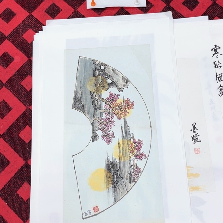 国画微瑕纯手绘国画作品扇面作品