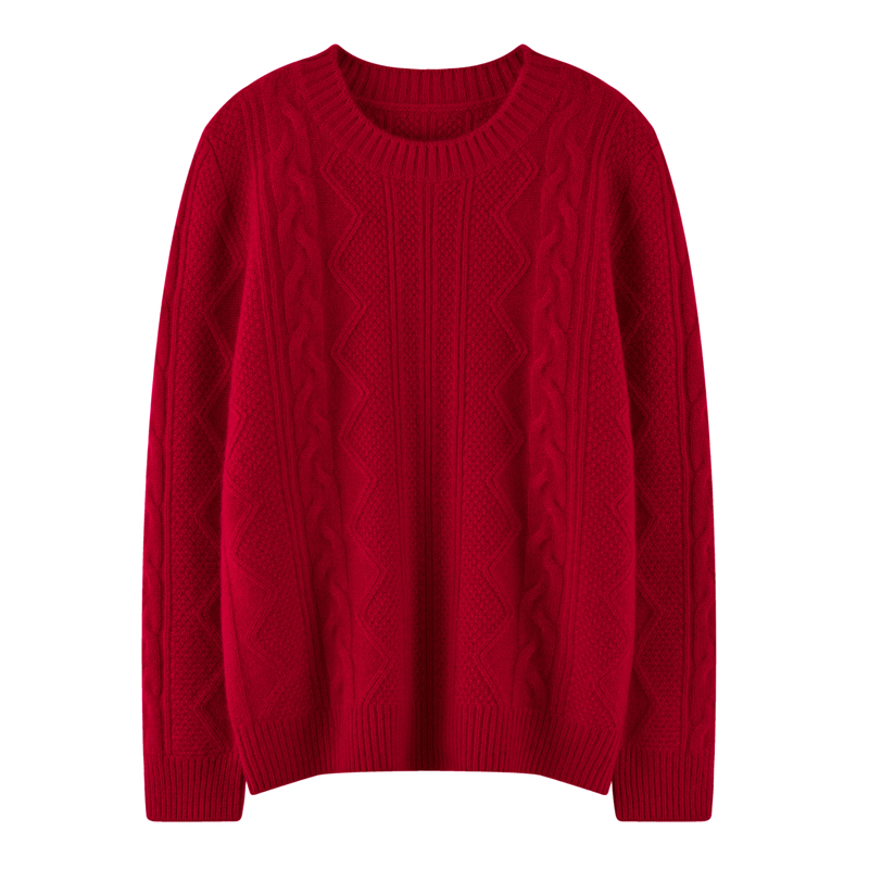 （99+1）YH5010圆领套头加厚麻花针织羊绒纯色毛衣