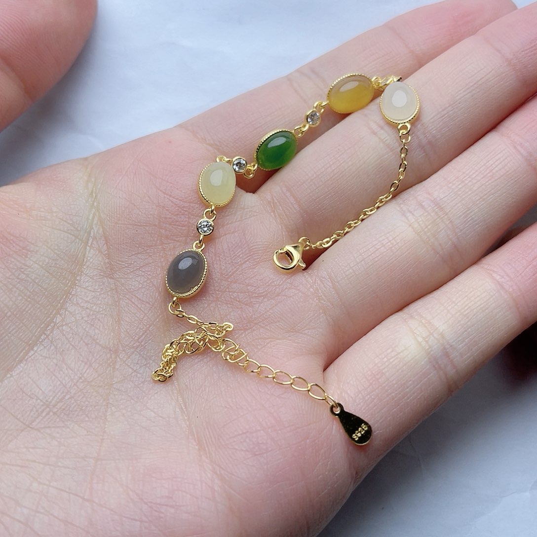 和田玉手链。k k银S925镶嵌