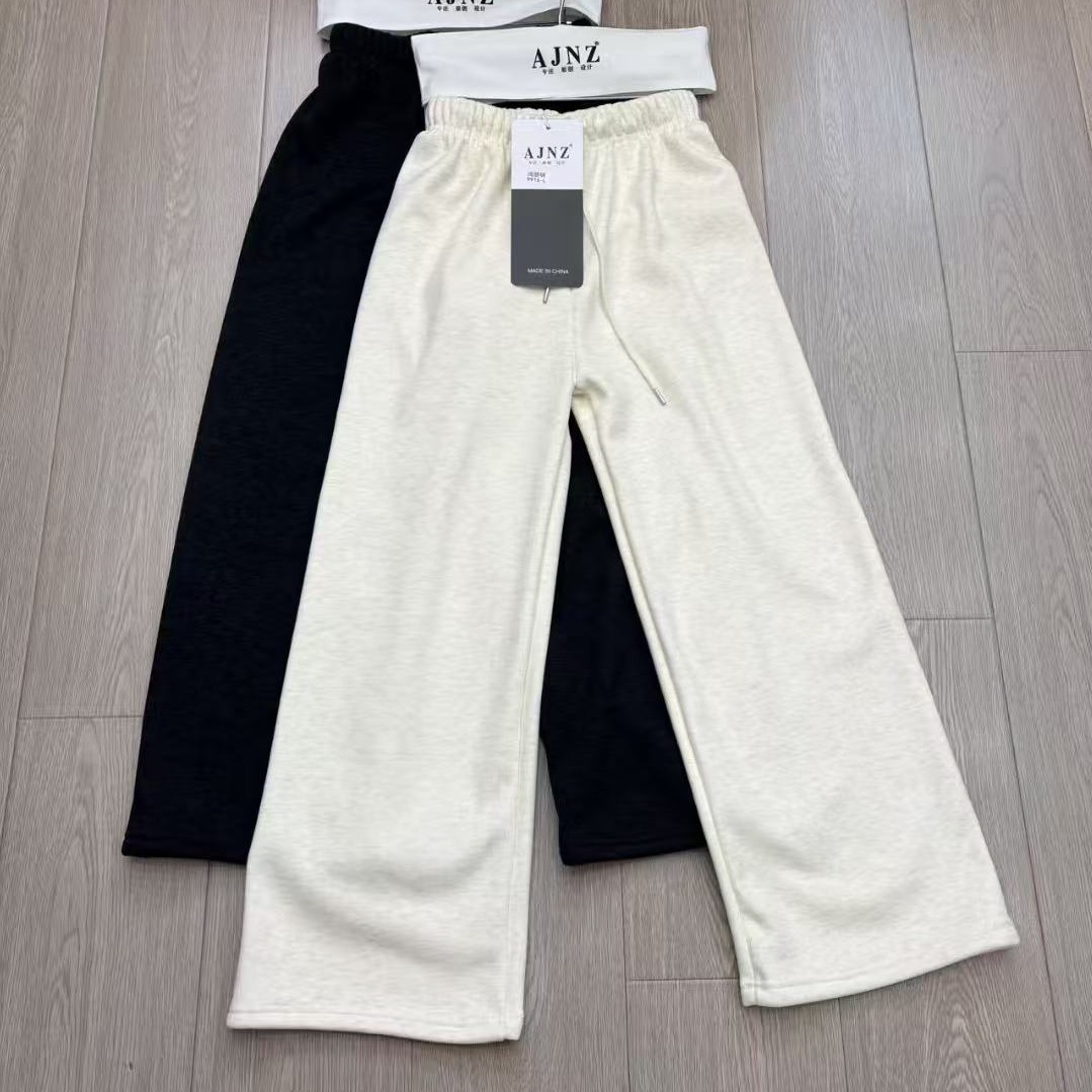 加绒保暖条纹腿拖地长裤9916