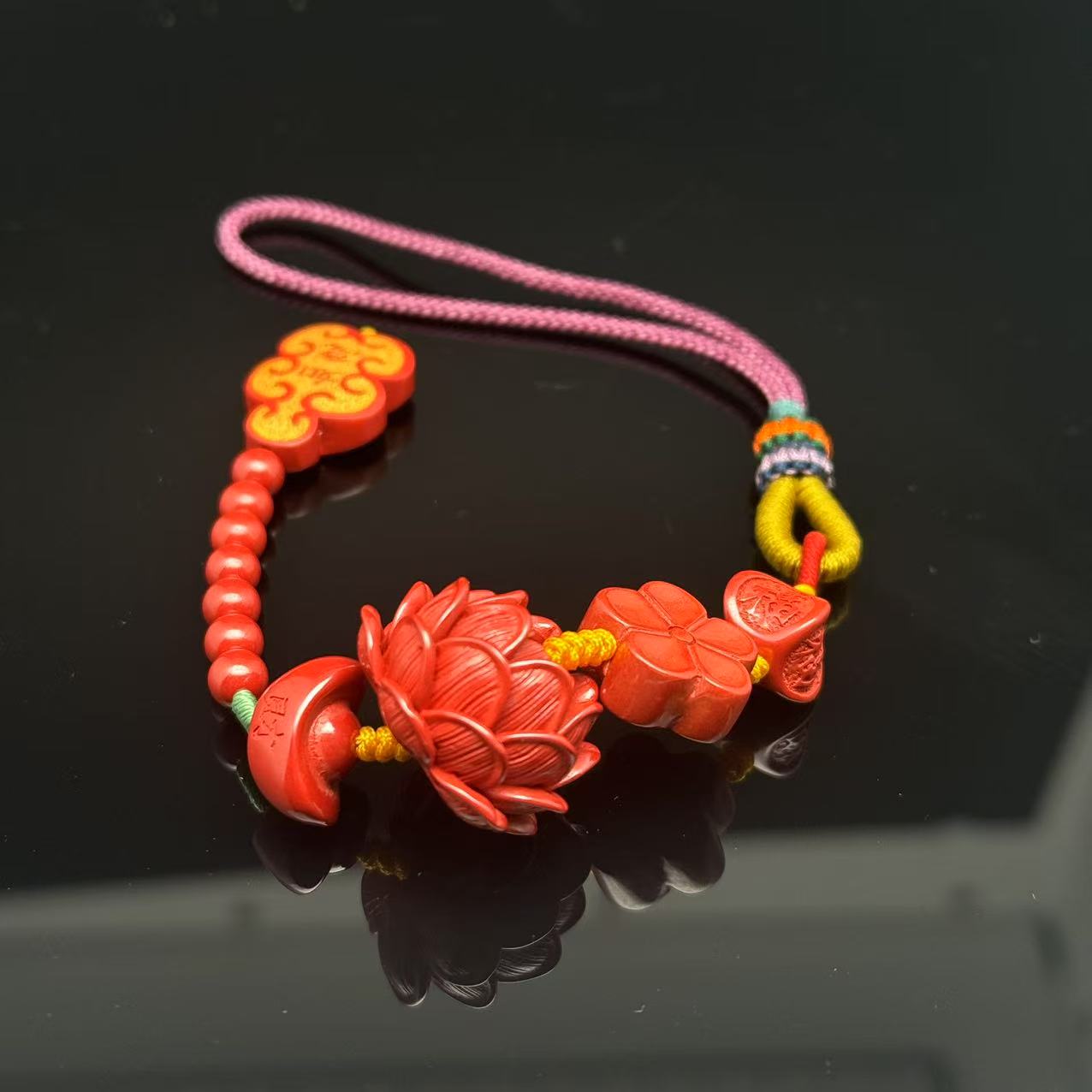含辰砂工艺品B0215GMD505（多样性发货）帝王朱砂莲花车挂