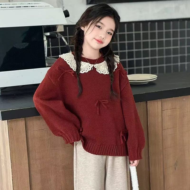 冬季新款女童红色毛衣2025新款童装儿童针织打底衫zb5330简约童品
