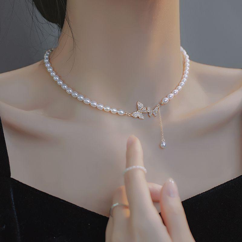 合金仿珍珠项链 法式学院风超仙仙气女蝴蝶/蜻蜒/昆虫颈链小众